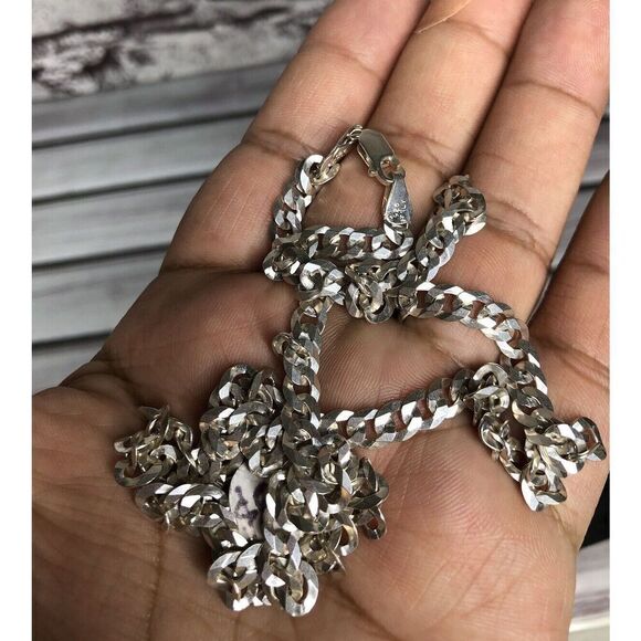🔥🔥🔥 925 Sterling Silver Cuban Link Curb Chain Necklace 26" 3mm Italy 🔥🔥🔥 - Picture 4 of 13